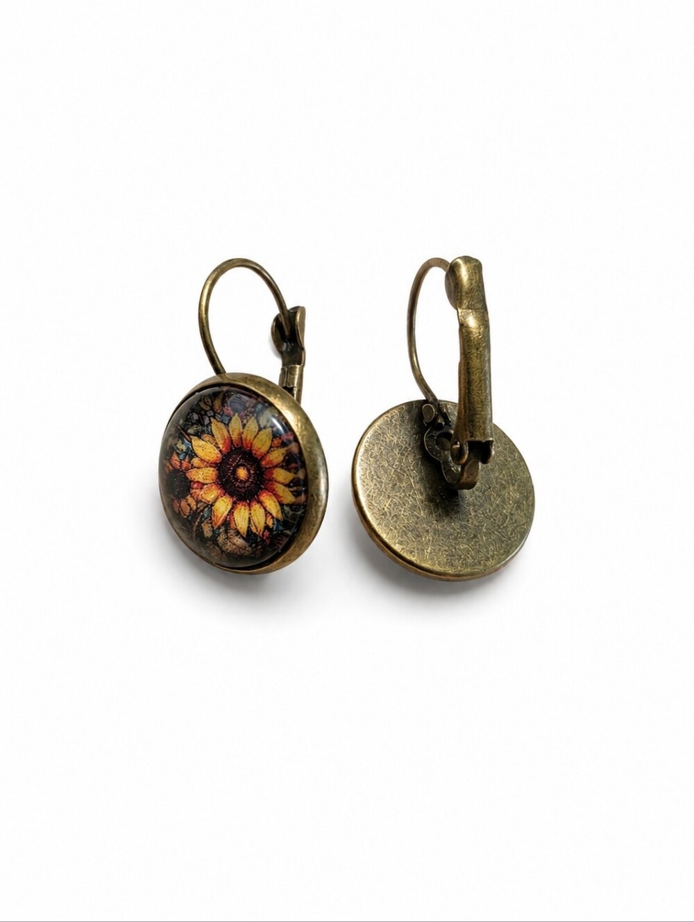 Rustic Sunflower Dangle Earrings Bronze Tone NIP - Picture 3 of 3